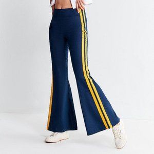 Urban Outfitters Matilda Side-Stripe Flare Linen Blend Hi-Rise Pant Navy Blue 10